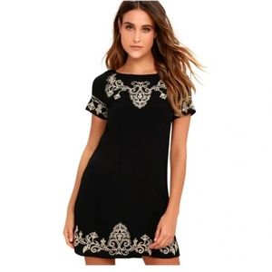 Lulus Tale to Tell Beige and Black Embroidered Shift Dress